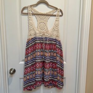 Sleeveless Crocheted Top/silky Bottom Tunic by LLOve